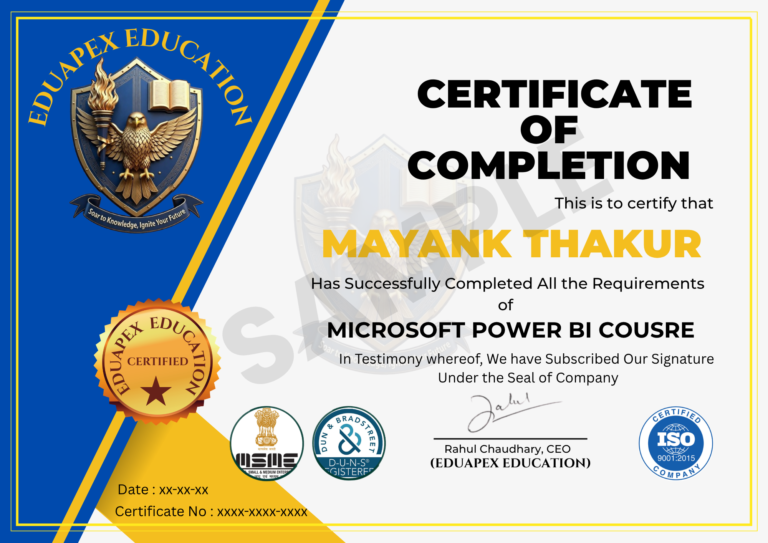 Eduapex Power BI Course certificate
