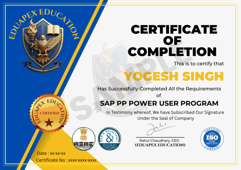 Eduapex SAP PP Course Certificate